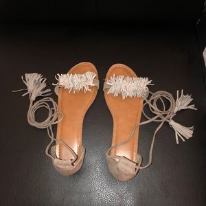 Grey fringe sandals
